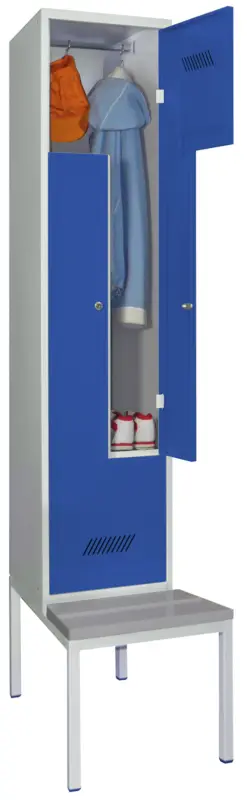 Pavoy Z-Spind mit Sitzbank PVC hellgrau 2150 x 400 x 500 mm - 2 Abteile mit Zylinderschloss - RAL 7035 5010 Direkt Vom Hersteller