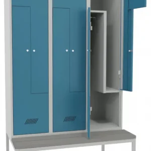 Abverkauf Pavoy Z-Spind mit Sitzbank PVC hellgrau 2150 x 1200 x 500 mm - 6 Abteile mit Zylinderschloss - RAL 7035 5012