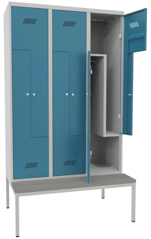 Abverkauf Pavoy Z-Spind mit Sitzbank PVC hellgrau 2150 x 1200 x 500 mm - 6 Abteile mit Zylinderschloss - RAL 7035 5012