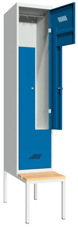 Pavoy Z-Spind mit Sitzbank Holz Buche 2150 x 400 x 500 mm - 2 Abteile mit Zylinderschloss - RAL 7035 5010 Rabatt