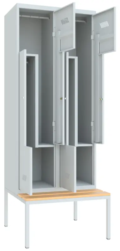 Angebot Pavoy Z-Spind mit Sitzbank Holz Buche 2150 x 800 x 500 mm - 4 Abteile mit Zylinderschloss - RAL 7035