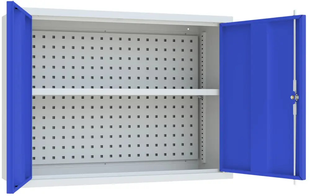 Pavoy Hängeschrank mit Vollblechtüren 600 x 800 x 300 mm - Rückwand gelocht - RAL 7035 5010 Highlight