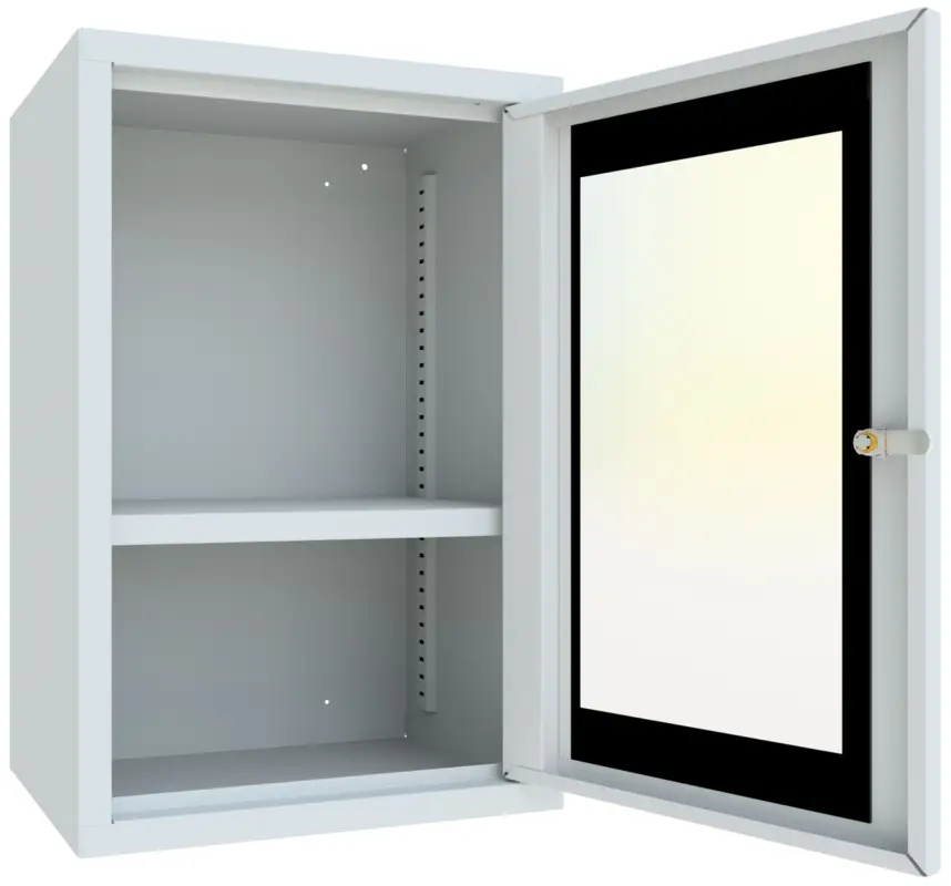Pavoy Hängeschrank mit Sichtfenstertüren 600 x 400 x 300 mm - Rückwand glatt - RAL 7035 Neu
