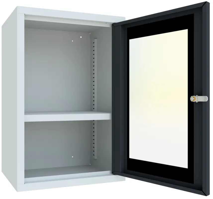Pavoy Hängeschrank mit Sichtfenstertüren 600 x 400 x 300 mm - Rückwand glatt - RAL 7035 7016 Wochenendangebot