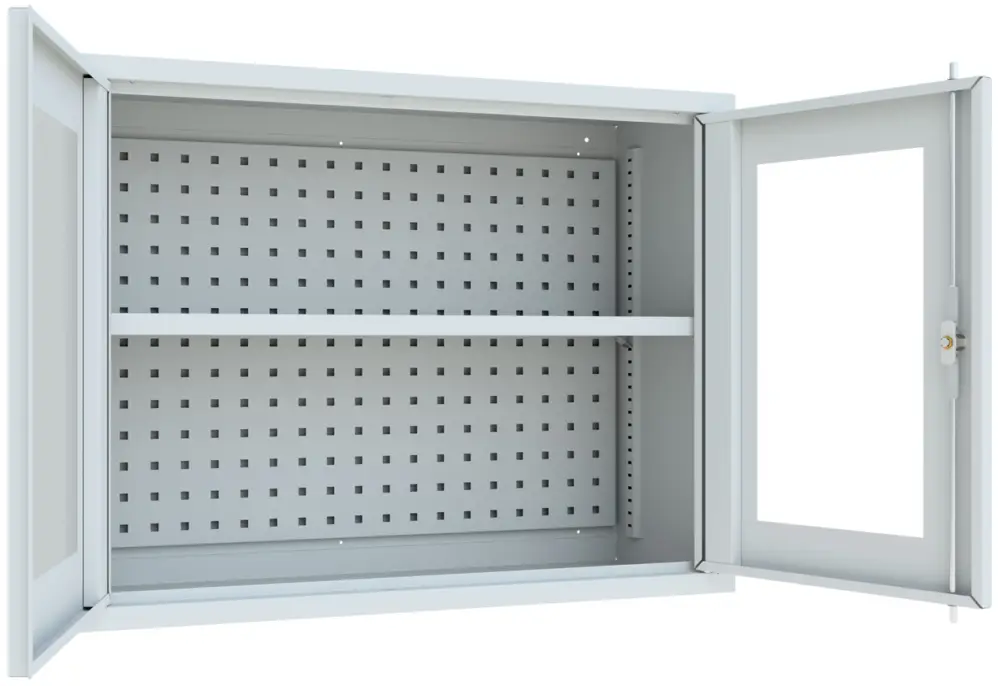 Neuheit Pavoy Hängeschrank mit Sichtfenstertüren 600 x 800 x 300 mm - Rückwand gelocht - RAL 7035