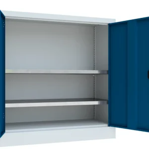 Bestpreis Pavoy Flügeltürenschrank mit Vollblechtüren 1000 x 1000 x 400 mm - 2 Fachböden verzinkt - RAL 7035 5010