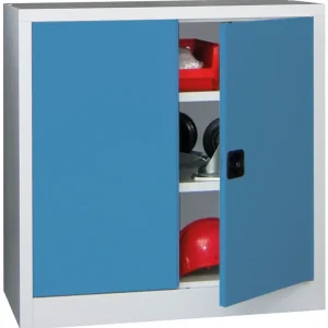 Sofort Bestellen Pavoy Flügeltürenschrank mit Vollblechtüren 1000 x 1000 x 600 mm - 2 Fachböden pulverbeschichtet - RAL 7035 5012