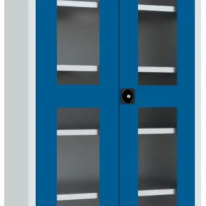 Wochenendangebot Pavoy Flügeltürenschrank mit Sichtfenstertüren 1950 x 1000 x 500 mm - 4 Fachböden verzinkt - RAL 7035 5010