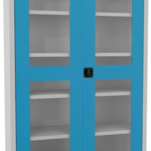 Bestpreis Pavoy Flügeltürenschrank mit Sichtfenstertüren 1950 x 1200 x 400 mm - 4 Fachböden verzinkt - RAL 7035 5012