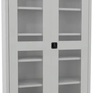 Bestpreis Pavoy Flügeltürenschrank mit Sichtfenstertüren 1950 x 1200 x 600 mm - 4 Fachböden verzinkt - RAL 7035