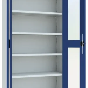 Abverkauf Pavoy Flügeltürenschrank mit Sichtfenstertüren 1950 x 1000 x 500 mm - 4 Fachböden pulverbeschichtet - RAL 7035 5010