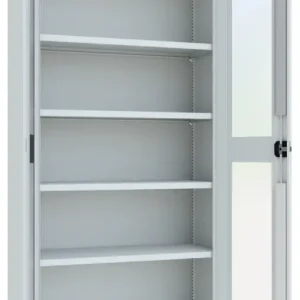 Sichere Zahlung Pavoy Flügeltürenschrank mit Sichtfenstertüren 1950 x 1000 x 600 mm - 4 Fachböden pulverbeschichtet - RAL 7035