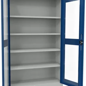 Direkt Vom Hersteller Pavoy Flügeltürenschrank mit Sichtfenstertüren 1950 x 1200 x 500 mm - 4 Fachböden pulverbeschichtet - RAL 7035 5010