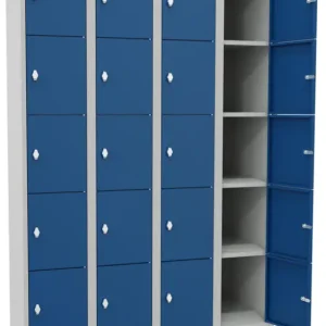 Schnäppchen Pavoy Schließfachschrank mit Sockel und Vollblechtüren 1850 x 1200 x 500 mm - 5 x 4 Fächer mit Drehriegel - RAL 7035 5010