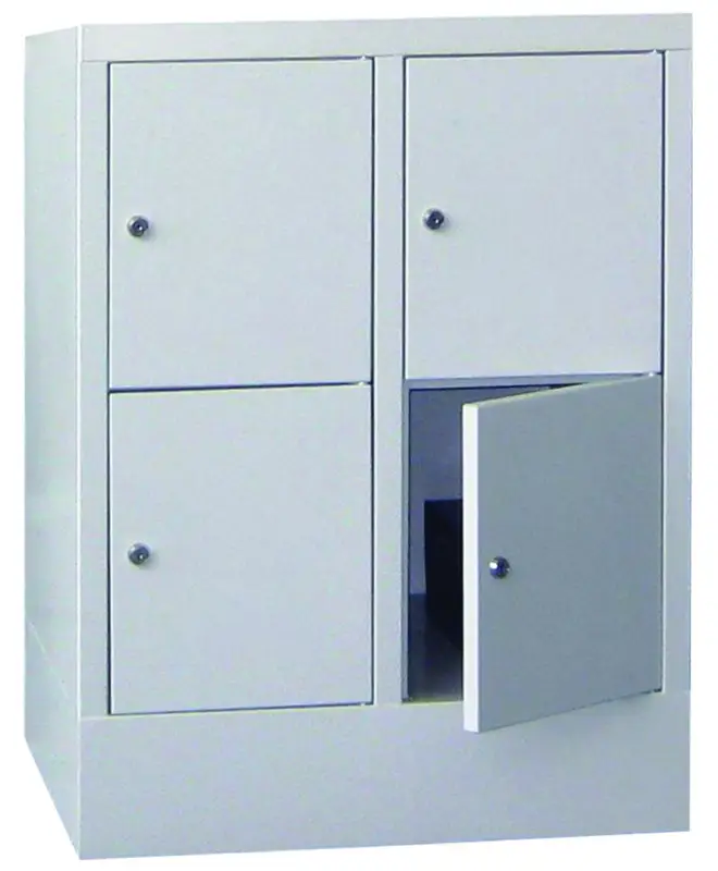 Schnäppchen Pavoy Schließfachschrank mit Sockel und Vollblechtüren 855 x 600 x 500 mm - 2 x 2 Fächer mit Zylinderschloss - RAL 7035