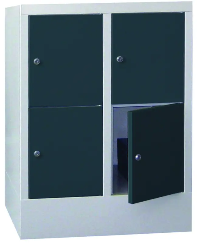 Bestpreis Pavoy Schließfachschrank mit Sockel und Vollblechtüren 855 x 600 x 500 mm - 2 x 2 Fächer mit Zylinderschloss - RAL 7035 7016