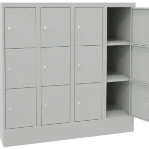 Sichere Zahlung Pavoy Schließfachschrank mit Sockel und Vollblechtüren 1187 x 1200 x 500 mm - 3 x 4 Fächer mit Zylinderschloss - RAL 7035