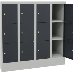 Versand Am Gleichen Tag Pavoy Schließfachschrank mit Sockel und Vollblechtüren 1187 x 1200 x 500 mm - 3 x 4 Fächer mit Zylinderschloss - RAL 7035 7016