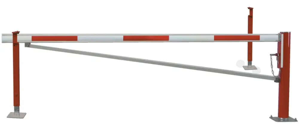 Neu Im Sortiment Mannus Drehschranke WES 105 rot weiß mit Sperrbalken und 2 Auflagestützen 4,50 m - mit Profilzylinder
