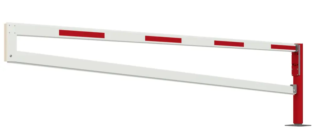 Neu Mannus Drehschranke WES 145 rot weiß mit Trapez-Sperrbügel 1,50 m - mit Feuerwehr-Dreikant