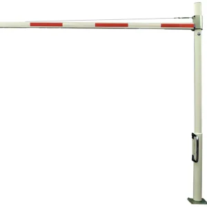 Top-Angebot Mannus Höhensperre HBS 50 rot weiß mit Drehpfosten 4,00 m Durchfahrtshöhe 2,80 m - mit Vorhangschloss