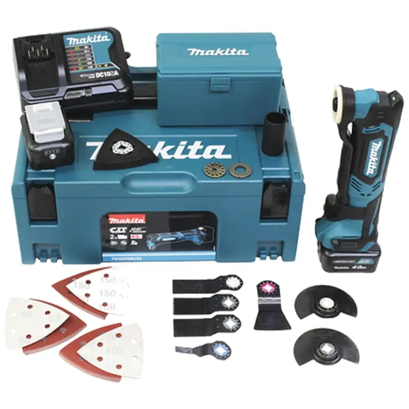 Wochenendangebot Makita TM30DSMJX5 Akku-Multifunktionswerkzeug 12 V / 2x 4,0 Ah Akku + Ladegerät inkl. Zubehör-Set 14tlg. im Makpac