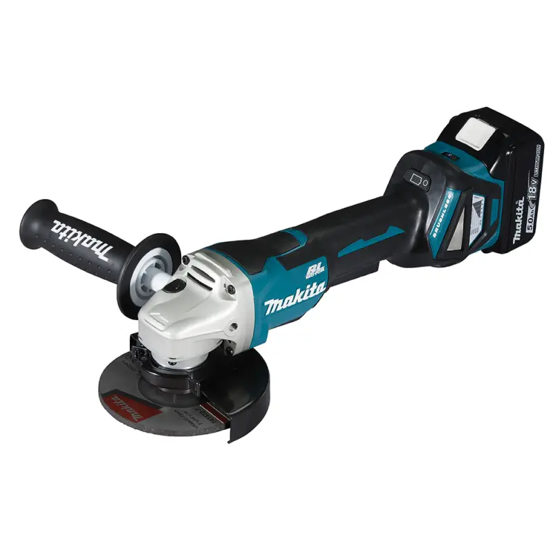 Makita DGA515RTJ Akku-Winkelschleifer Ø 125 mm 18 V mit Paddleschalter / 2x 5,0 Ah Akku + Ladegerät im MAKPAC Top-Seller