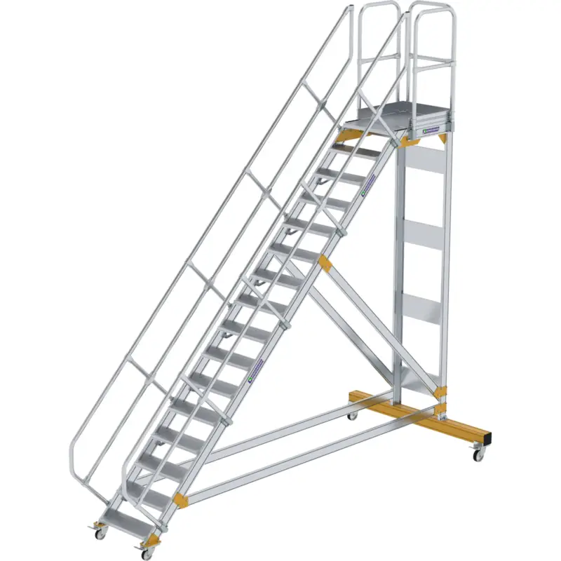 Günzburger Steigtechnik Plattformtreppe 45° fahrbar Stufenbreite 0,6 m 16 Stufen Aluminium geriffelt - 600776 Top-Seller