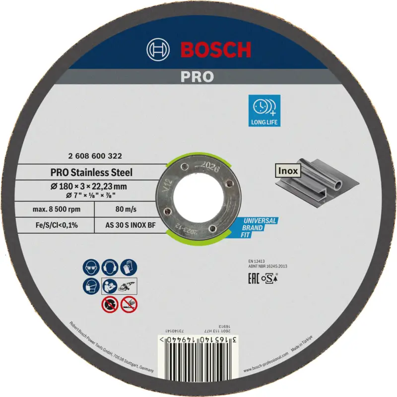 Markenprodukt Bosch PRO Stainless Steel Trennscheibe 180 x 3 x 22,23 mm - 2608600322