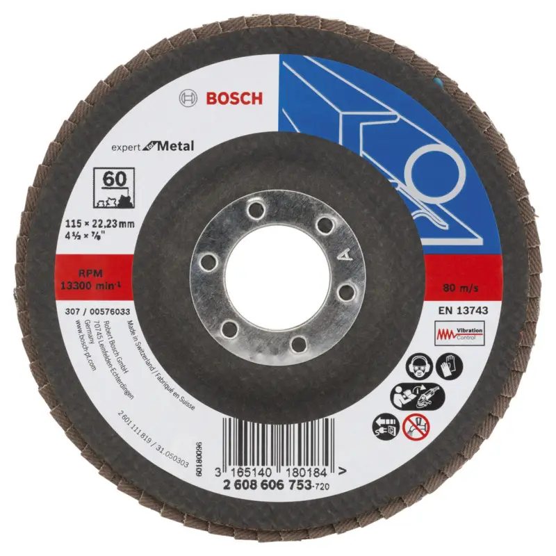 Bosch Fächerschleifscheibe Expert for Metal 115 22,23 60 gewinkelt Glasgewebet. - 2608606753 Sonderaktion