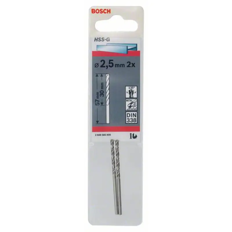 Sofort Bestellen Bosch 2x Metallbohrer HSS-G DIN 338 2,5 x 30 x 57 mm - 2608585909
