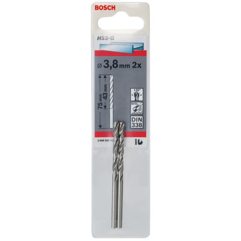 Bosch 2x Metallbohrer HSS-G DIN 338 3,8 x 43 x 75 mm - 2608585915 Neue Kollektion