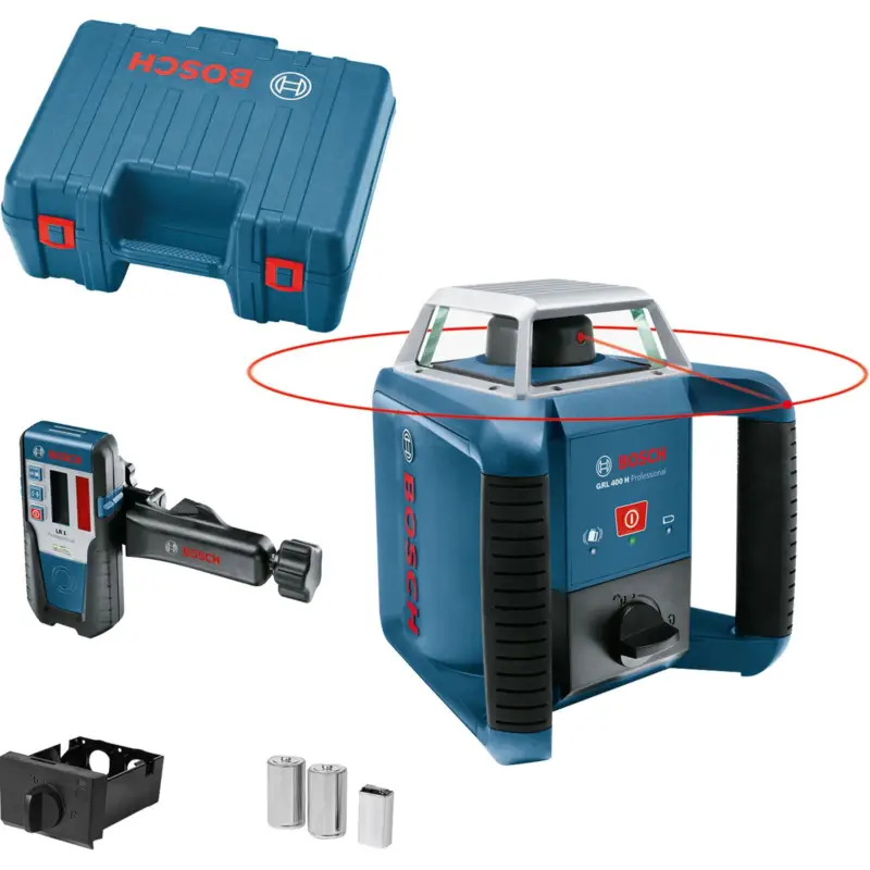 Sichere Zahlung Bosch Rotationslaser GRL 400 H / 2x 1,5 V LR20 + 1x 9 V-Blockbatterie inkl. LR 1 in Koffer - 0601061800
