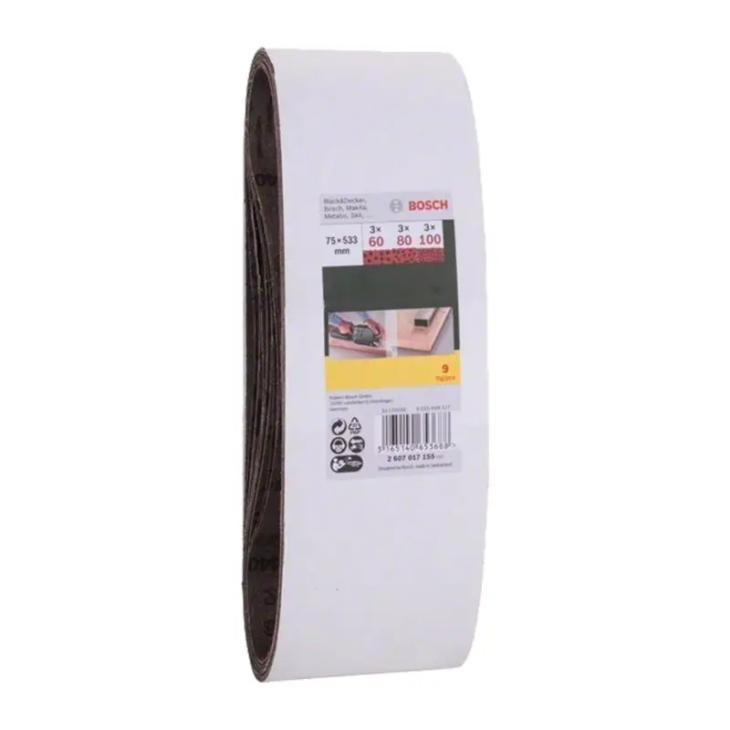Bosch Schleifband-Set für B&D 9tlg. 75 x 533 mm Körnung 60 80 100 - 2607017155 Letzte Chance