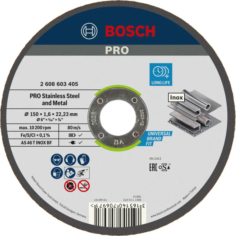 Bosch PRO Stainless Steel and Metal Trennscheibe 150 x 1,6 x 22,23 mm - 2608603405 Zertifiziert