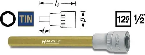 Hazet Steckschlüsseleinsatz 986 1/2" Innen-6-kant SW 19 mm L 60 mm - 986-19 Versand Am Gleichen Tag