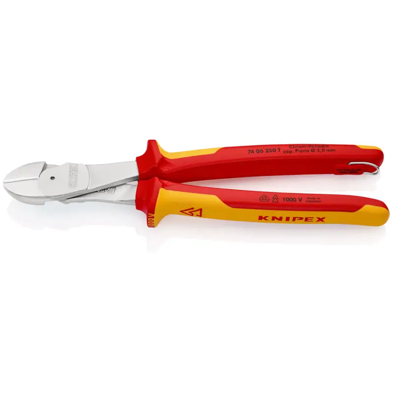 Wochenendangebot Knipex Kraft-Seitenschneider mit Befestigungsöse verchromt, isoliert mit Mehrkomponenten-Hüllen, VDE-geprüft; mit integrierter isolierter Befestigungsöse zum Anbringen einer Absturzsicherung 250 mm - 7406250TBK