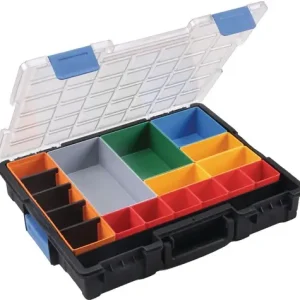 Geprüft Sortimentskasten B440xT355xH76mm 18 Fächer 4 Trennstege transp.schwarz - 454230