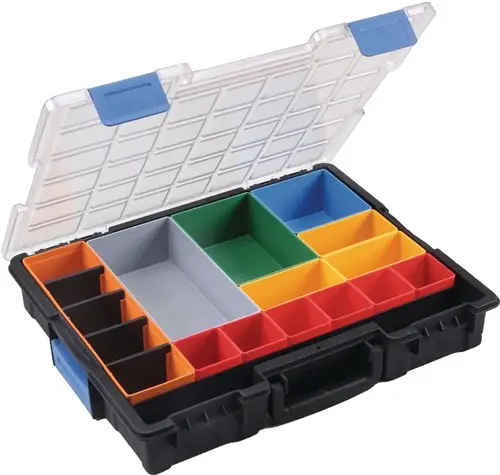 Geprüft Sortimentskasten B440xT355xH76mm 18 Fächer 4 Trennstege transp.schwarz - 454230