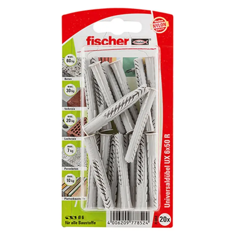 Sofort Bestellen Fischer 20x Universaldübel UX 6 x 50 mm R mit Rand - 77852