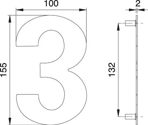 Markenware edi Hausnummer Ziffer 3 VA ma 150mm B.100mm - 2503/0000/00