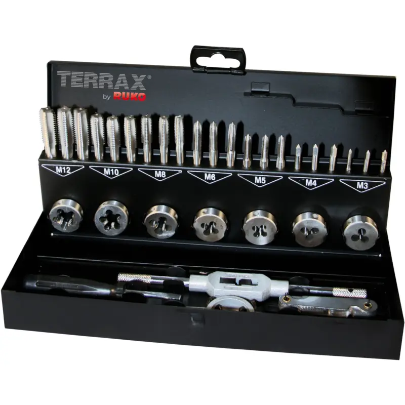 Knallerangebot TERRAX by RUKO Gewindeschneidwerkzeug-Satz 31tlg. HSS in Stahlblechkassette - A245013