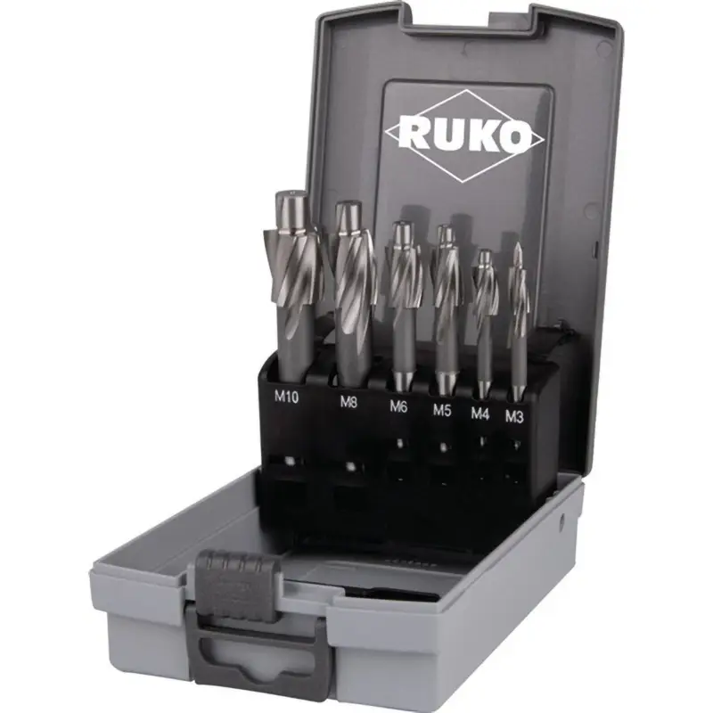 Kracherpreis RUKO Flachsenkersatz 6tlg. DIN 373 HSS M 3 - M 10 mittel für Durchgangsloch in ABS-Kunststoffkassette - 102451RO