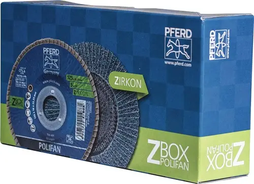 PFERD Fächerscheibe POLIFAN Z Ø 125 mm Körnung Z-40 konisch INOX Zirkonkorund - 69300934 Geprüft