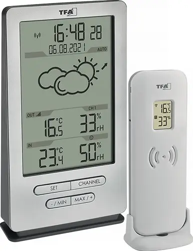 Angebot TFA Funkwetterstation XENA H145xB82xT47mm silber Ku.f.innen/außen - 35.1162.54