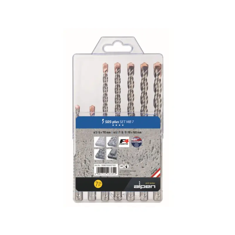 Alpen Hammerbohrerset SDS-plus MB7 Ø 5/6x110mm 6/7/8/9/10x160mm 7tlg 80700007100 Highlight