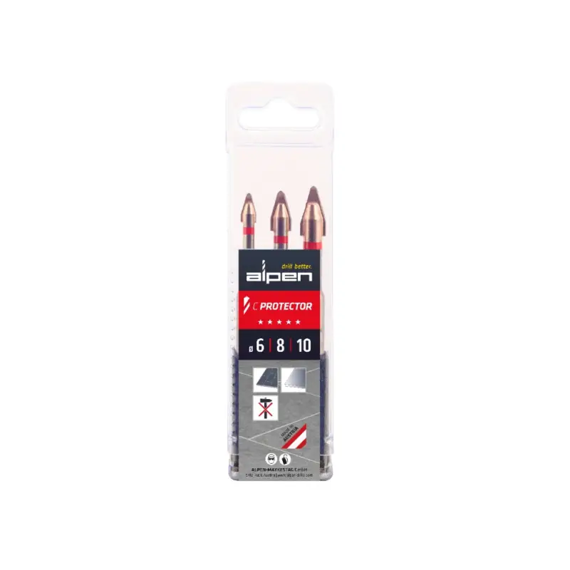 Alpen Steinzeug-Bohrer-Set C PROTECTOR 3tlg Ø 6/8/10 mm Zentrierspitze 303003100 Preis Gesenkt