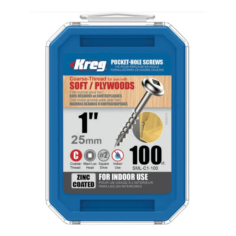 Kreg Pocket-Hole Schrauben 25 mm Verzinkt Maxi-Loc Grobgewinde SML-C1-100-INT Neu Im Sortiment