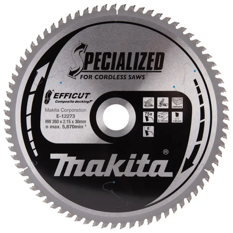 Rabatt Makita Sägeblatt Säge Sägen WPC Holz 260x2,15x30 Z75 EFFICUT E-12273