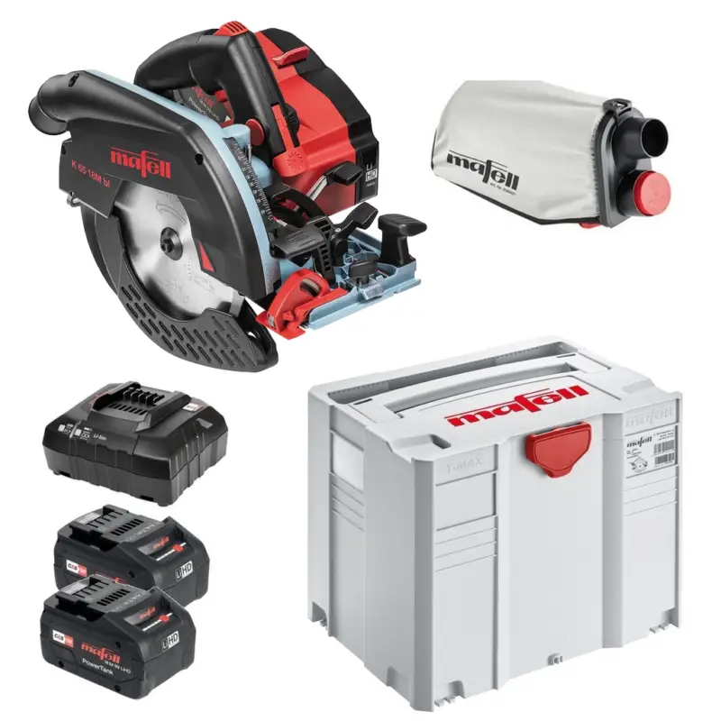 Mafell Akku Handkreissäge K 65 18M bl im T-MAX inkl Sägeblatt 2x Akku CAS 91D801 Rabatt